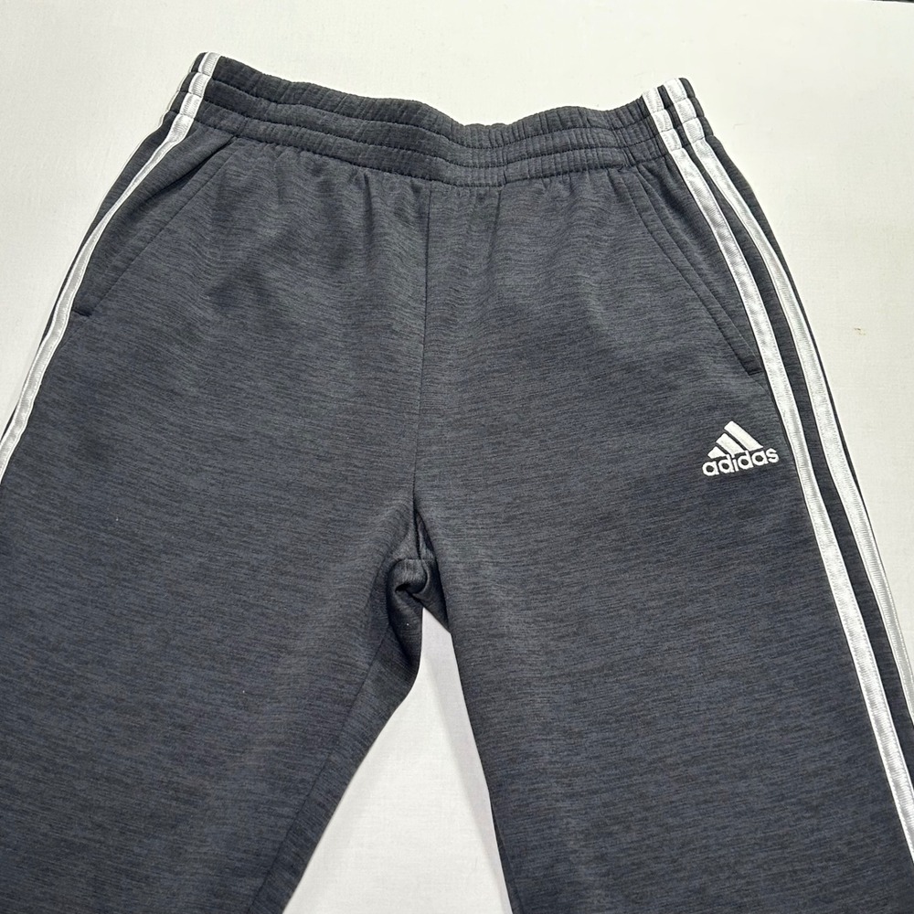 Adidas Mens Gray Heathered 3-Stripe Fleece Lined Athletic Sweatpants Sz L 14/16
